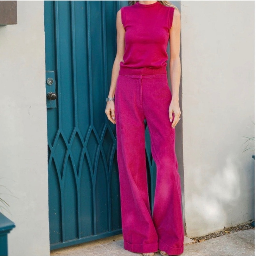 NWT Julia Amory Julia Pant Pink Fuchsia Corduroy Wide Leg Trousers XS